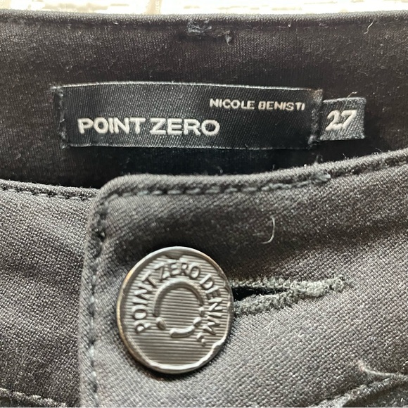 Point Zero Nicole Benisti Pants Womens 27 Black Moto Faux Leather Panel - Picture 2 of 14